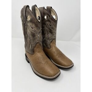 Old West Unisex Kids' Broad Square Toe Western Boots Size 13D Tan Vintage Excell